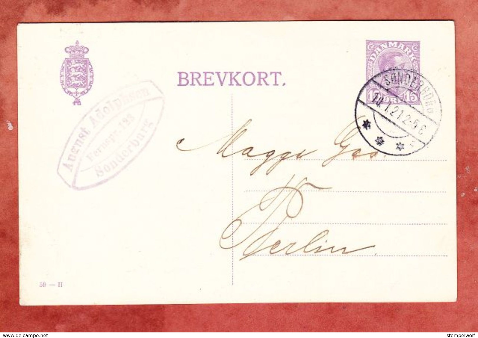 P 167 II Koenig Christian, Soenderborg Nach Berlin 1921 (44922) - Postal Stationery