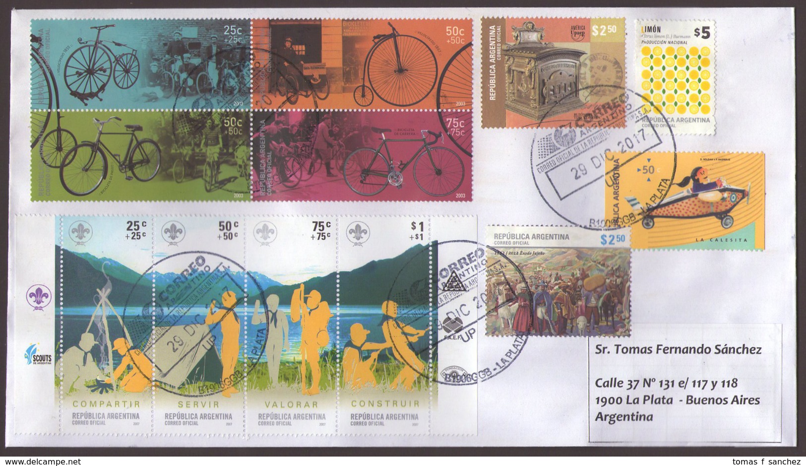 Argentina - Lettre Avec Les Thèmes: Scoutisme, Bicyclettes Et Divers Timbres - Briefe U. Dokumente