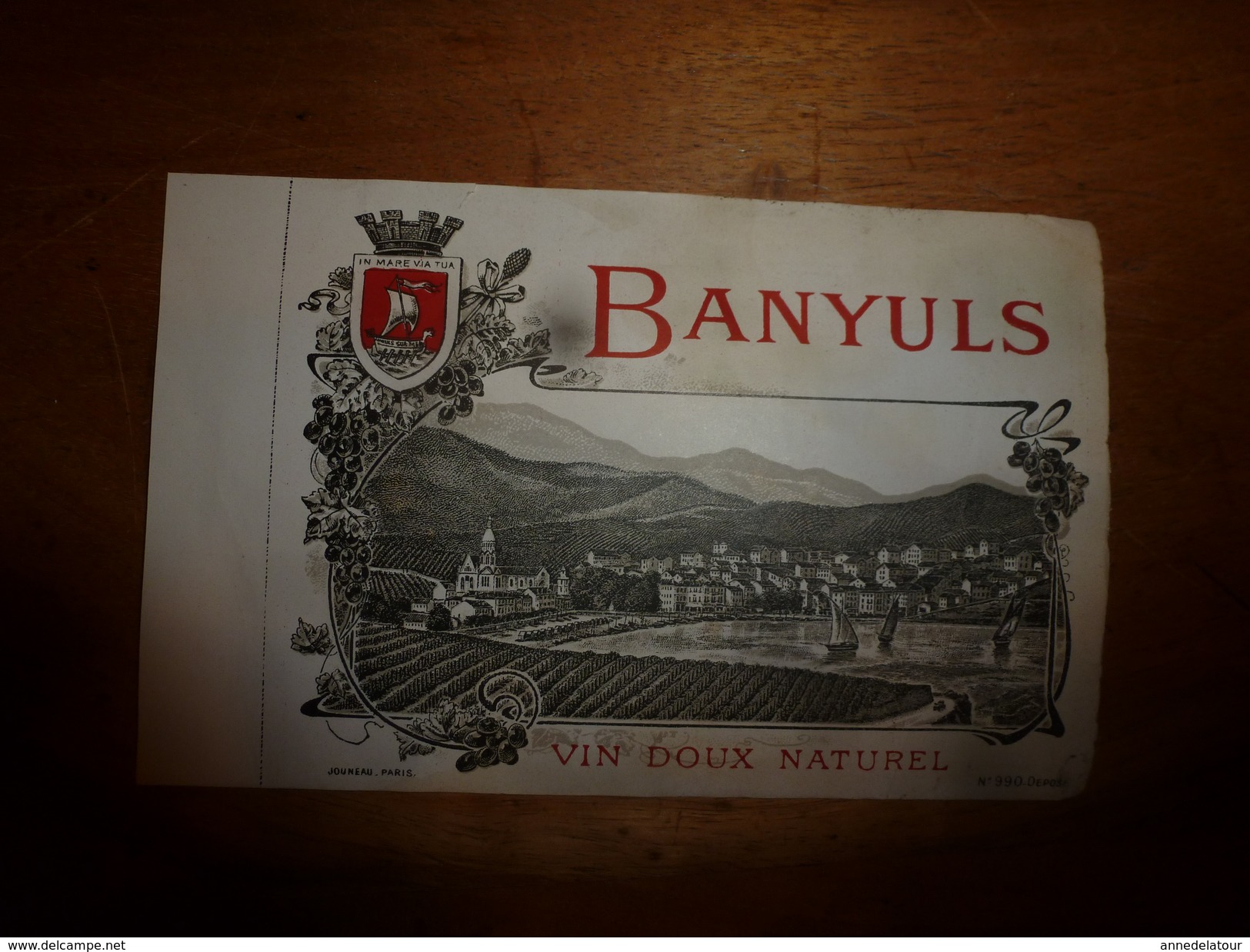 1920 ? Spécimen étiquette De Vin BANYULS Vin Doux Naturel  N° 990, Déposé,  Imprimerie G.Jouneau  3 Rue Papin à Paris - Autres & Non Classés