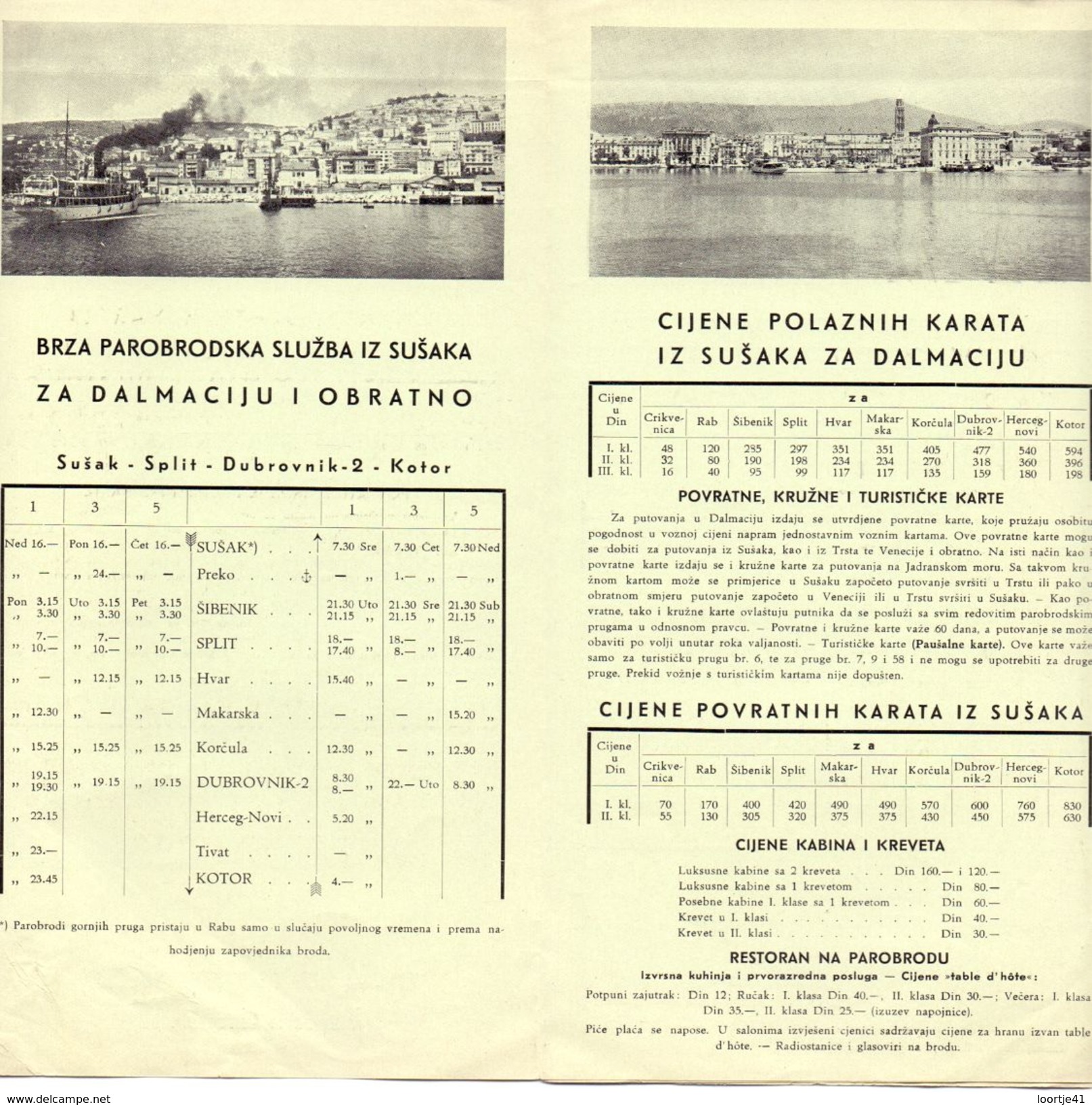 Brochure Toerisme Tourisme Horaire  - Cruise - Parobrodska Sluzba - Yougoslavie - Albanie - 1936 - 1937 - Europe