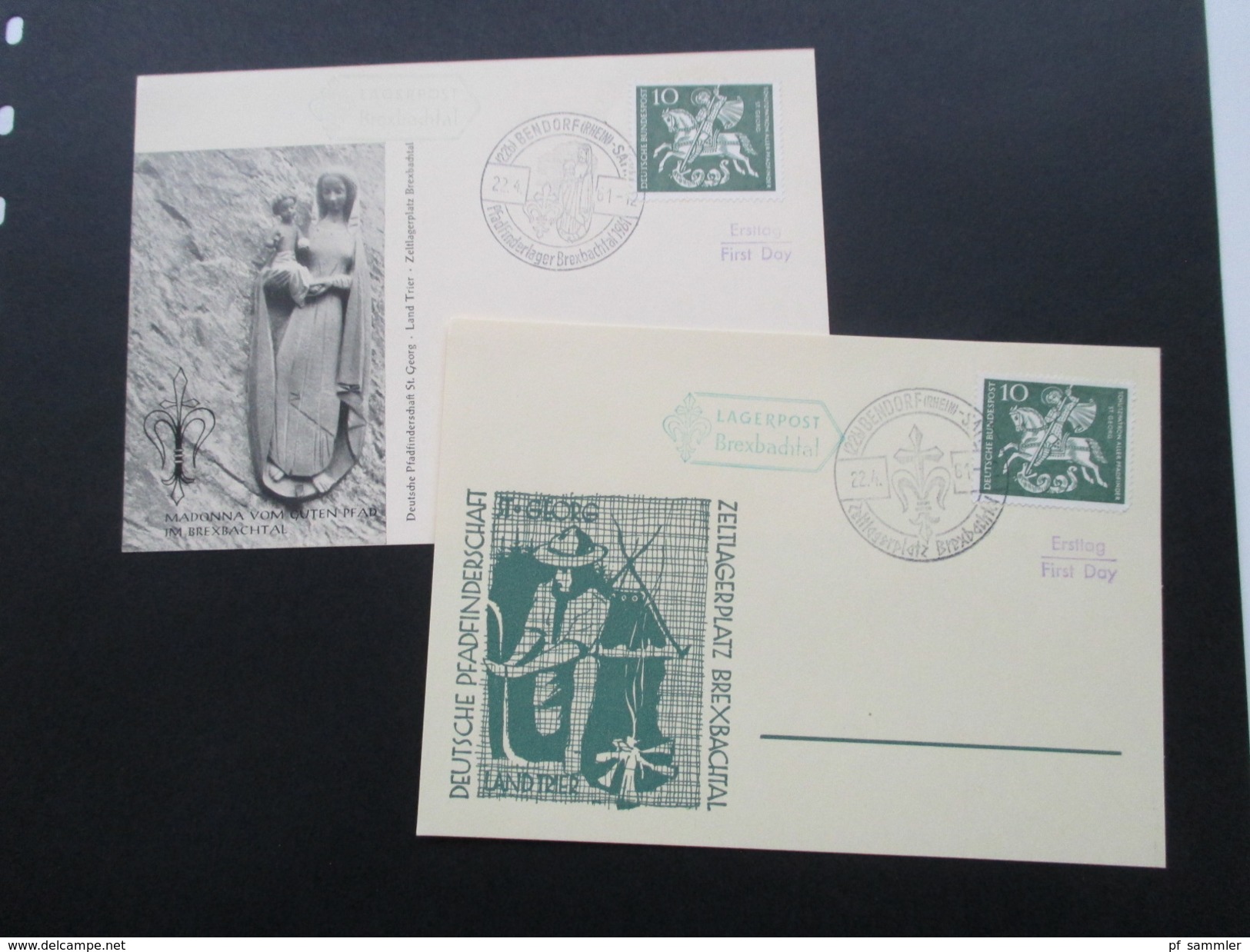 1961 Lagerpost Bexbachtal. SSt. Zeltlagerplatz Bexbachtal. Bendorf Rhein. Deutsche Pfadfinderschaft. 2 Karten. Boy Scout - Storia Postale