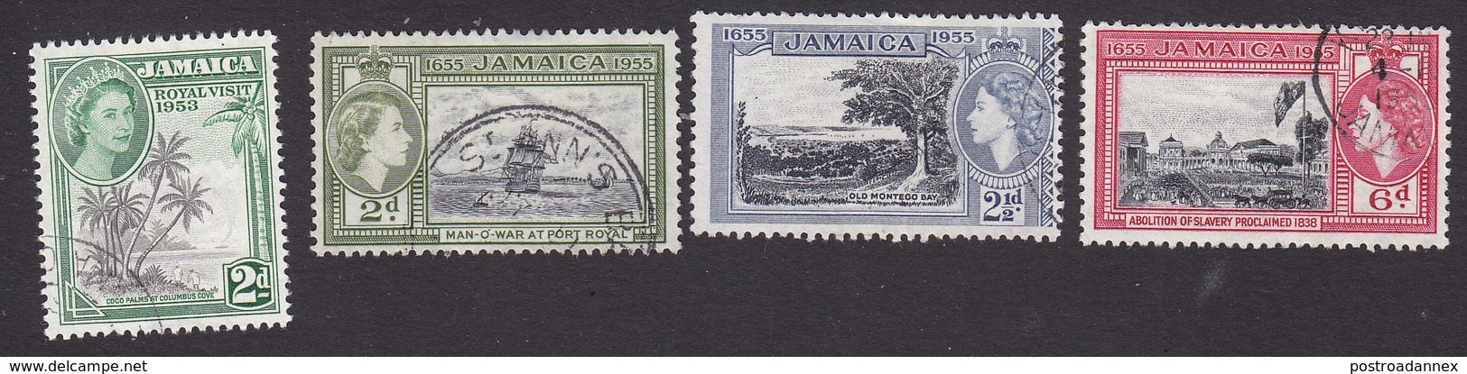 Jamaica, Scott #154-156, 158, Used, Royal Visit, Jamaica As A British Territory, Issued 1953-55 - Jamaïque (...-1961)