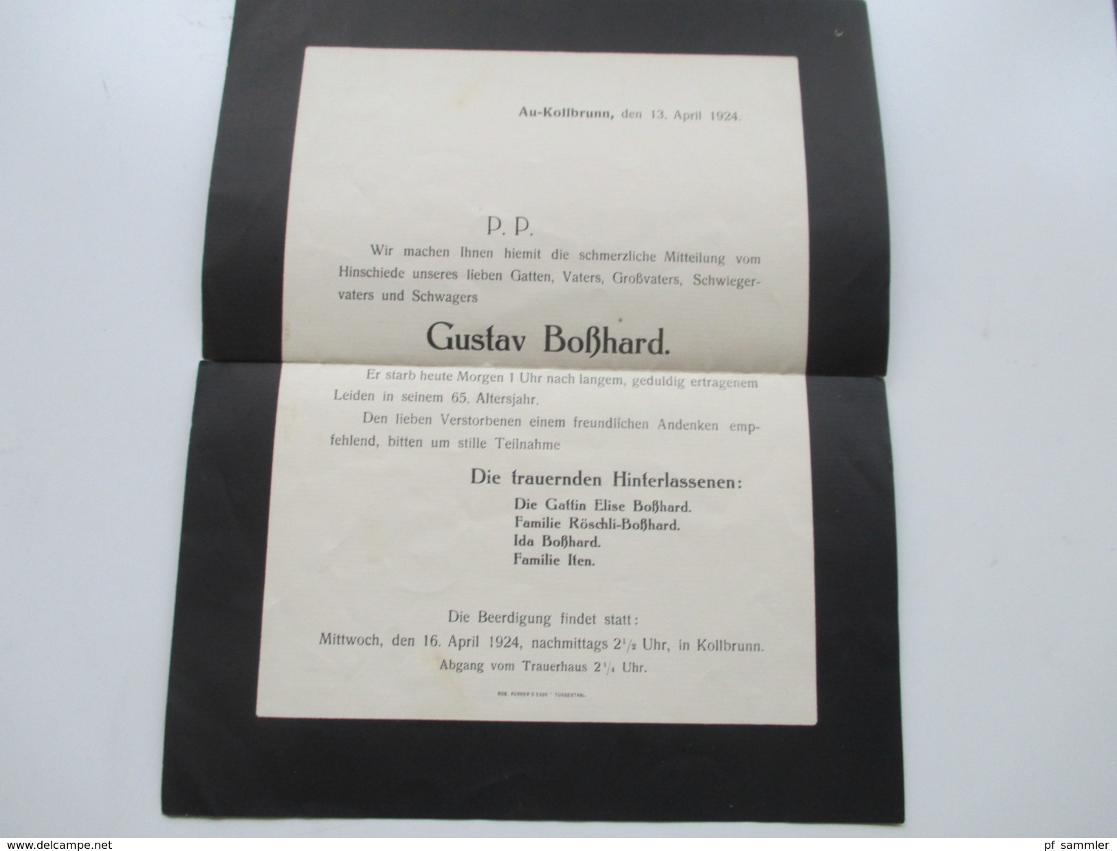 Schweiz 1924 Trauerbrief Kollbrünn (Zürich) Nach Weisslingen. Traueranzeige! - Briefe U. Dokumente