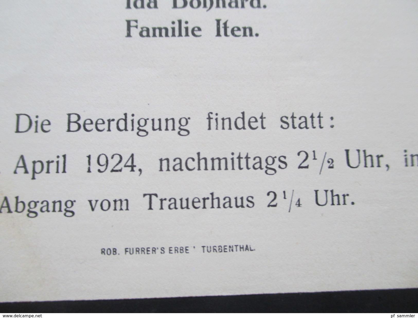 Schweiz 1924 Trauerbrief Kollbrünn (Zürich) nach Weisslingen. Traueranzeige!