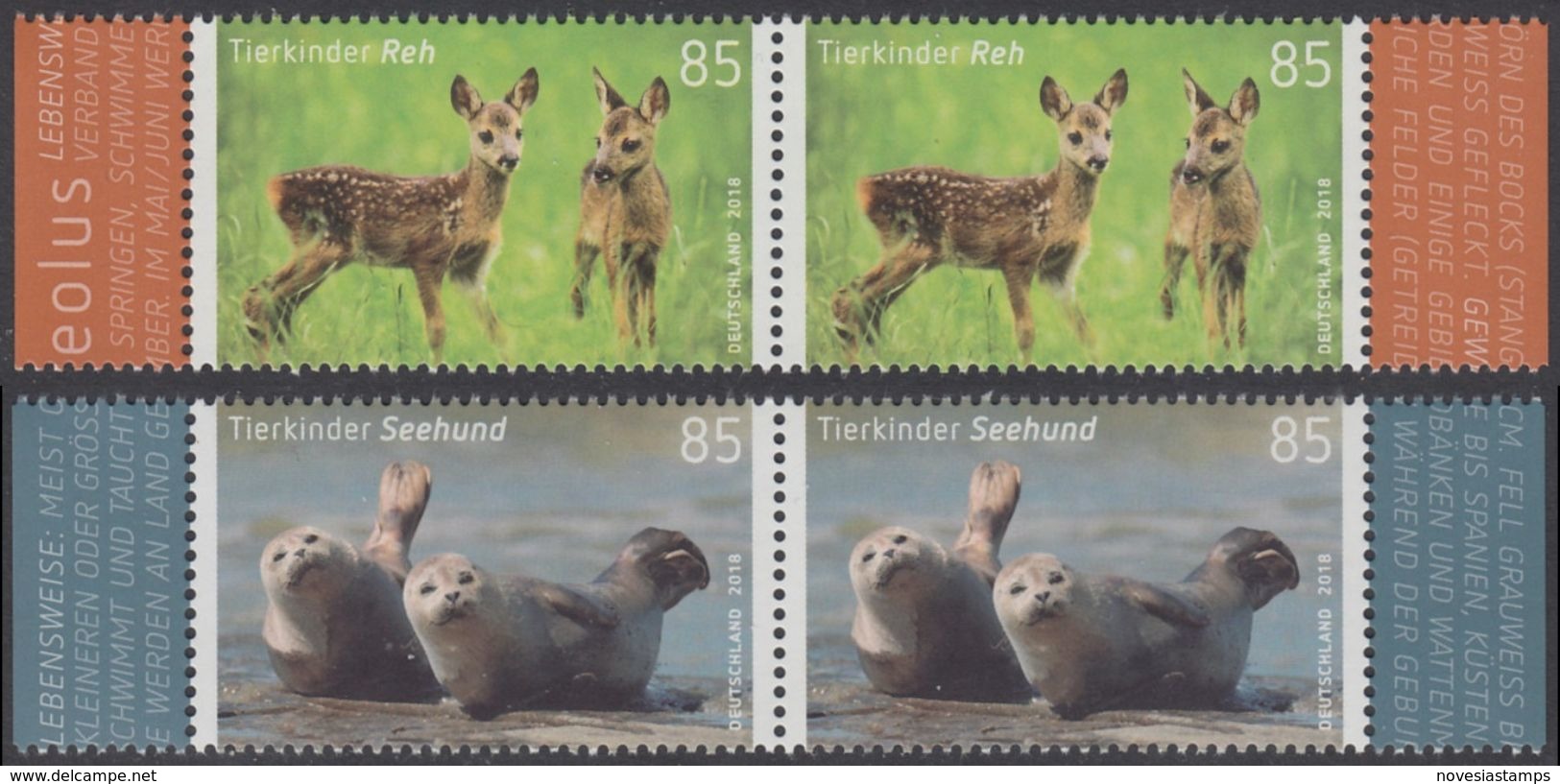 !a! GERMANY 2018 Mi. 3352-3353 MNH SET Of 2 Horiz.PAIRS W/ Right & Left Margins (c) - Baby Animals - Ungebraucht