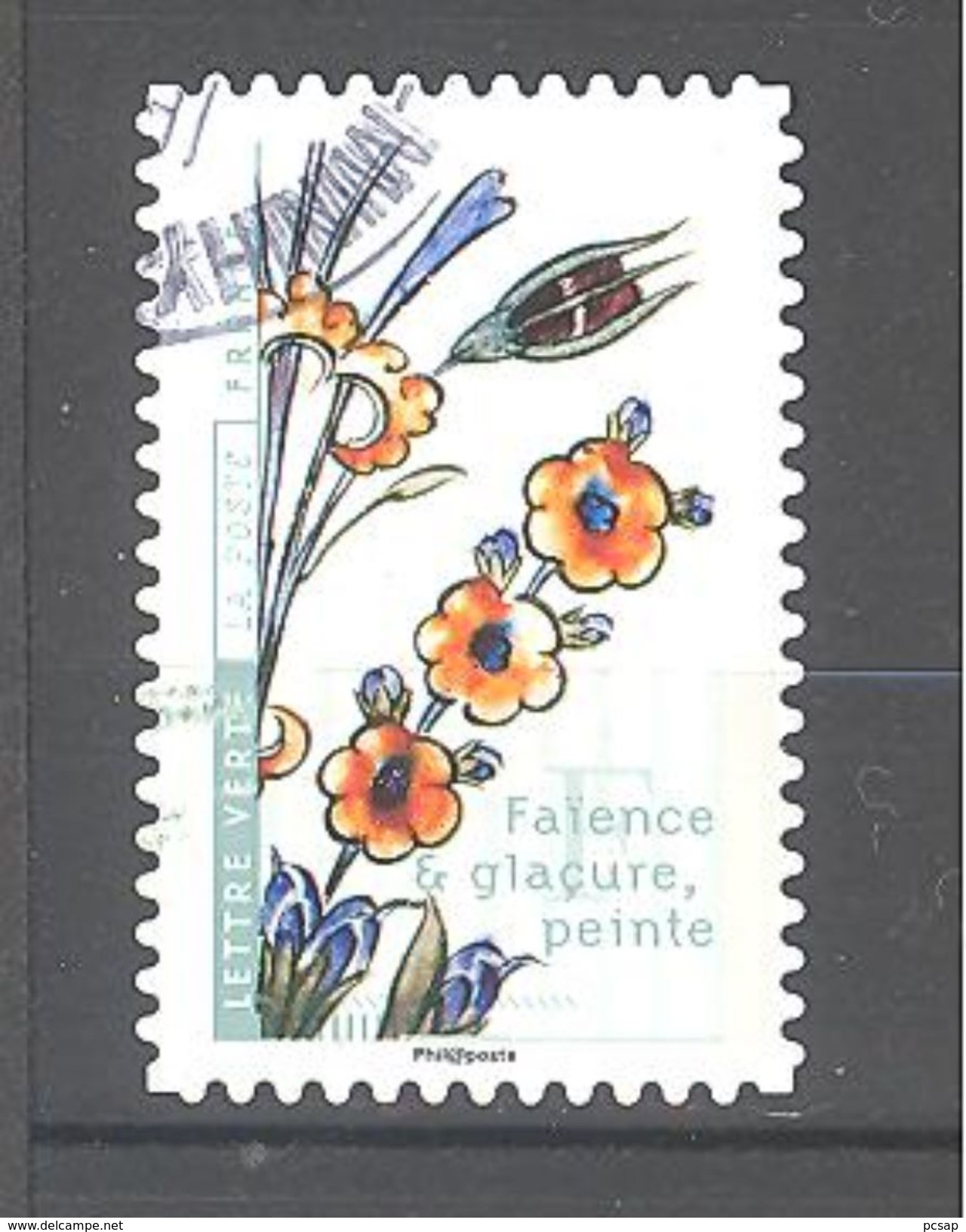 France Autoadhésif Oblitéré N°1413 (fleurs Et Métiers D'art : Faïence Et Glaçure Peinte) (cachet Rond) - Oblitérés