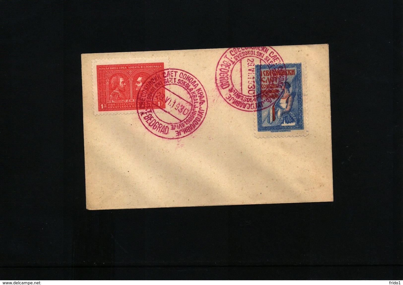Yugoslavia 1930 Beograd Sokol Meeting Interesting Postmark With Scarce Label - Briefe U. Dokumente