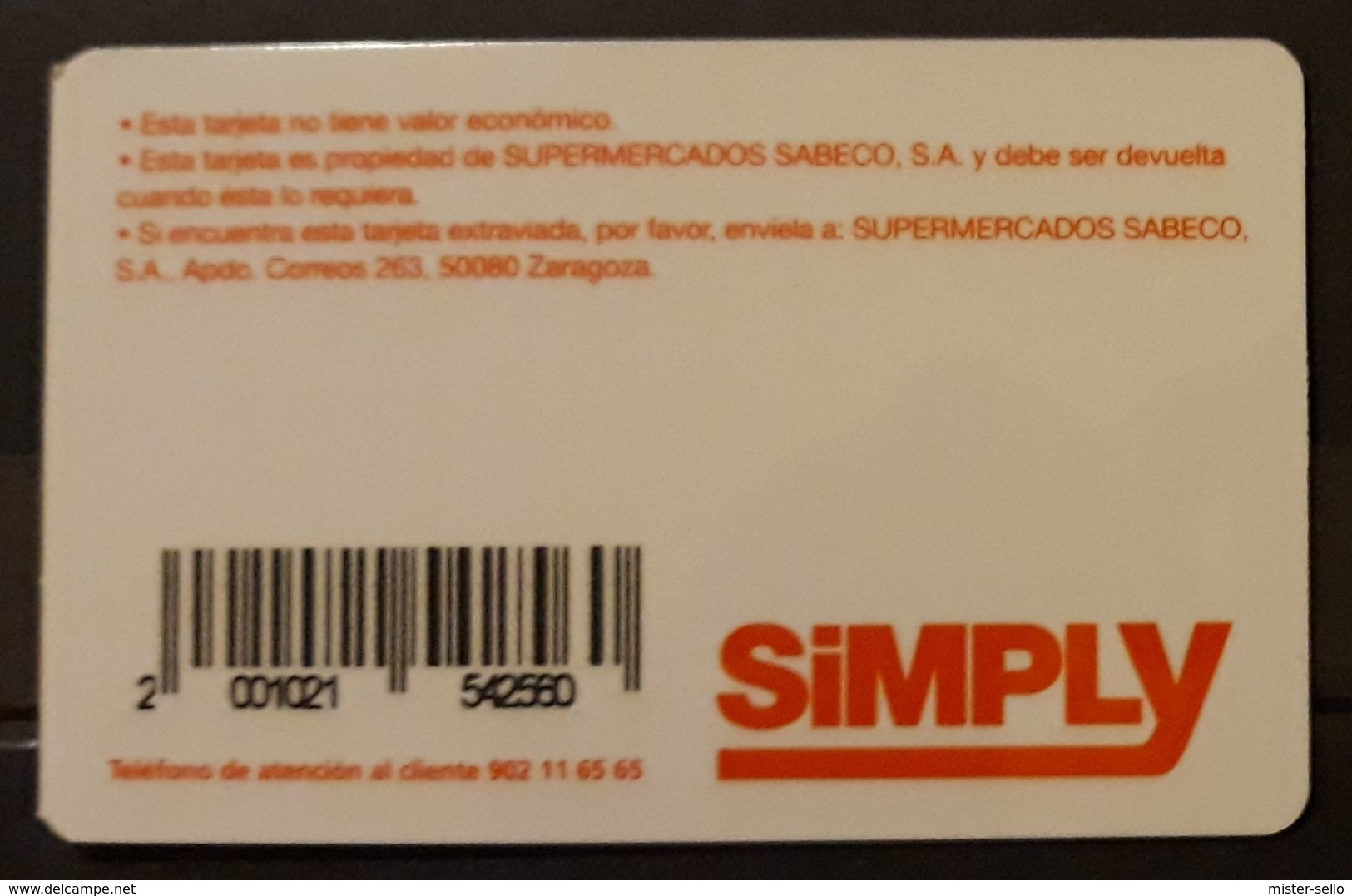 TARJETA SUPERMERCADO SIMPLY - GRUPO SABECO. - Otros & Sin Clasificación