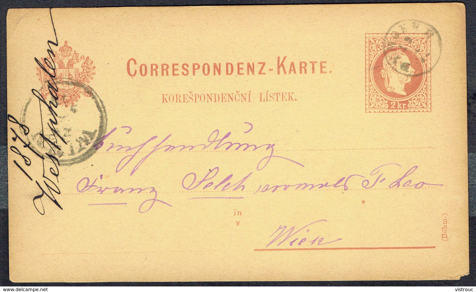 Correspondenz-Karte (Mit 1 Aufdrückte Briefmark; MM N° 35 - Y & T N° 32) - DYMOKAR (?) Nach WIEN - 19/10/1878. - Levant Autrichien