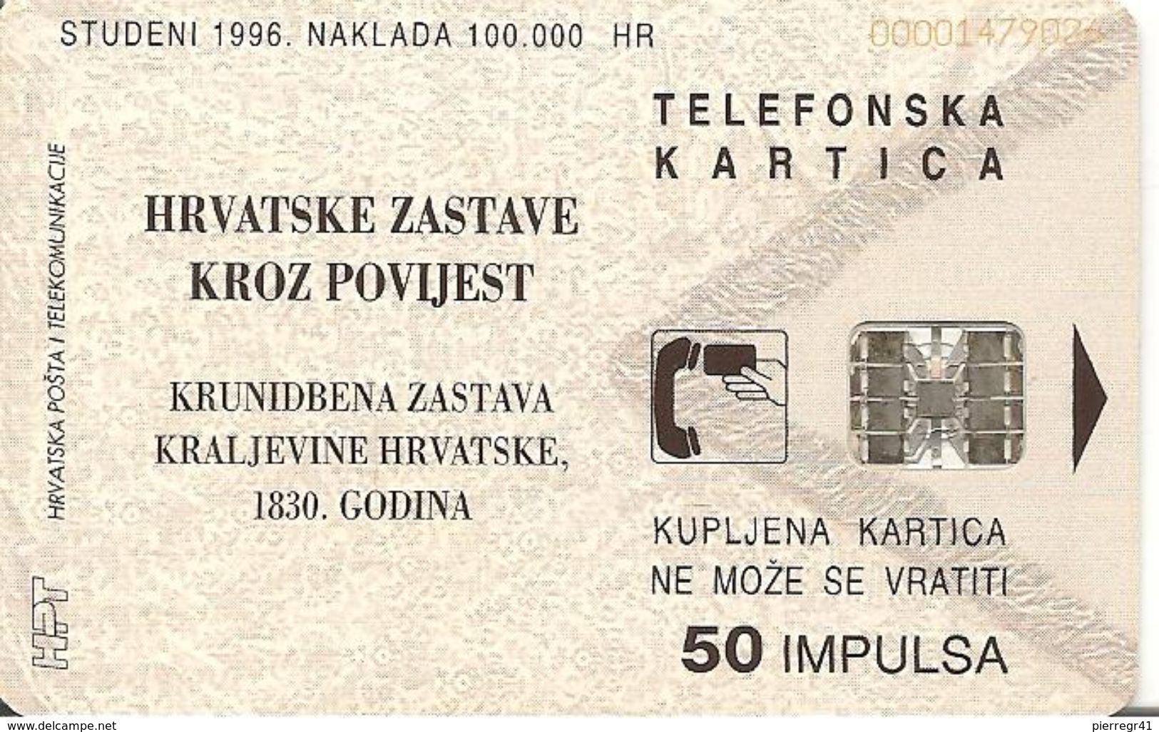 CARTE-PUCE-CROATIE-1996-50Imp-SC7-ARMOIRIE-TBE-RARE - Croatie