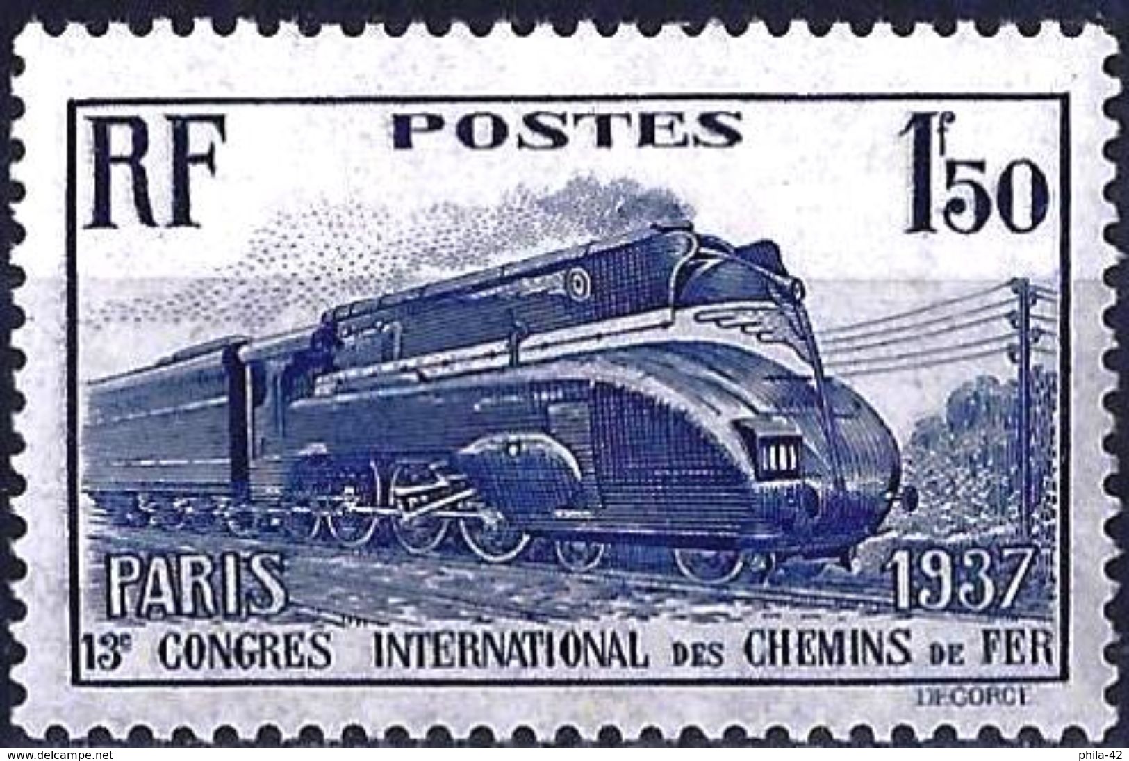 France 1937 - Steam Locomotive Pacific ( Mi 346 - YT 340 ) MNH** - Neufs
