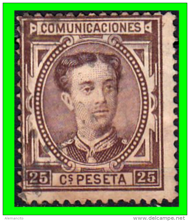 ESPAÑA SELLO  REINADO DE ALFONSO XII  AÑO 1876 25 Cts: COLOR  CASTAÑO R0JIZO - Gebraucht
