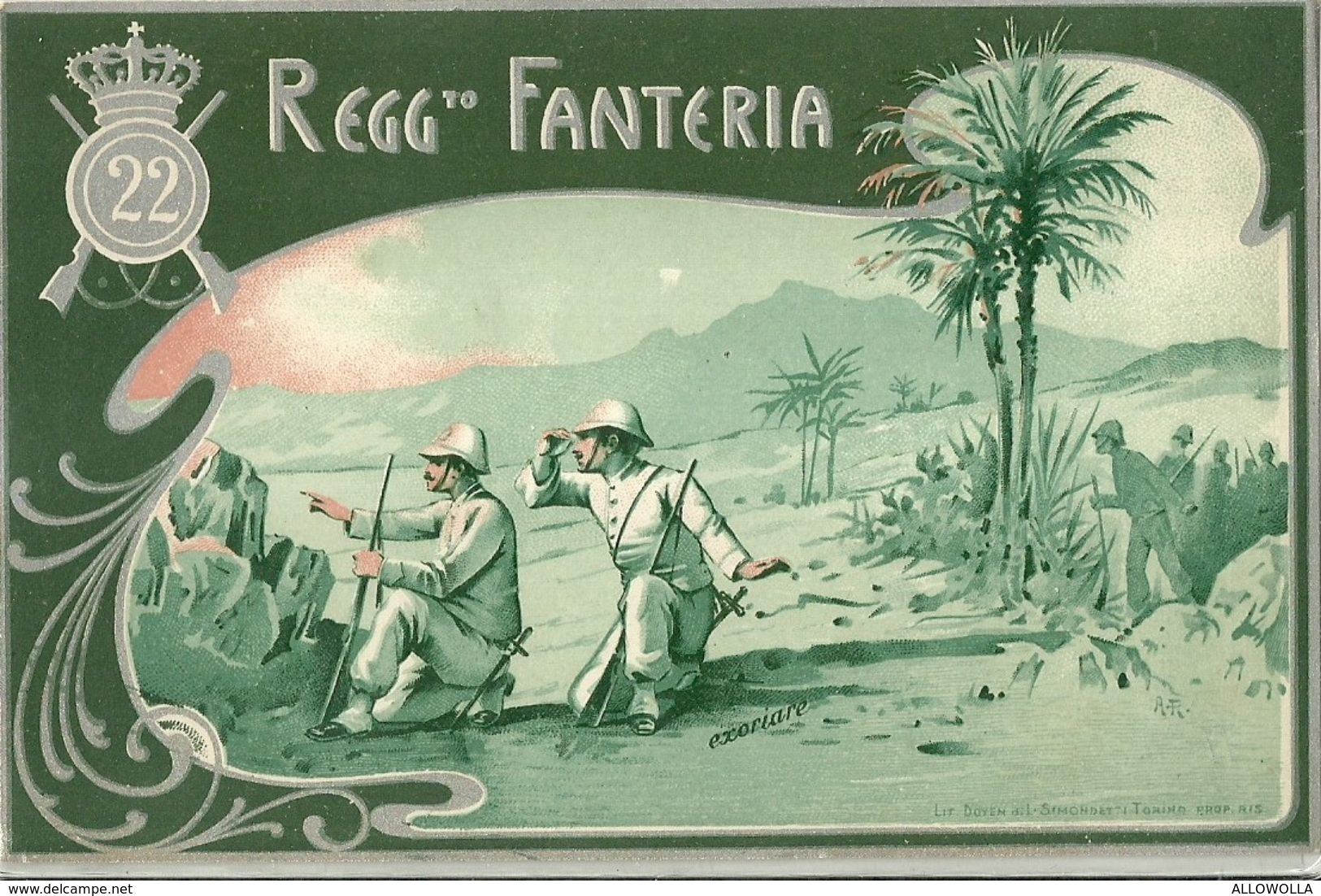 327 - "22° REGGIMENTO FANTERIA " CARTOLINA ORIGINALE - NON SPEDITA - Regiments