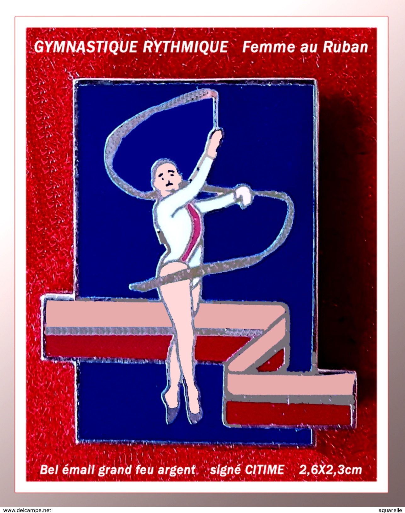 SUPER PIN'S GYMNASTIQUE RYTHMIQUE : Femme Au Ruban, émail Grand Feu Base Argent, Signé CITIME, Format 2,6X2,3cm - Gymnastique