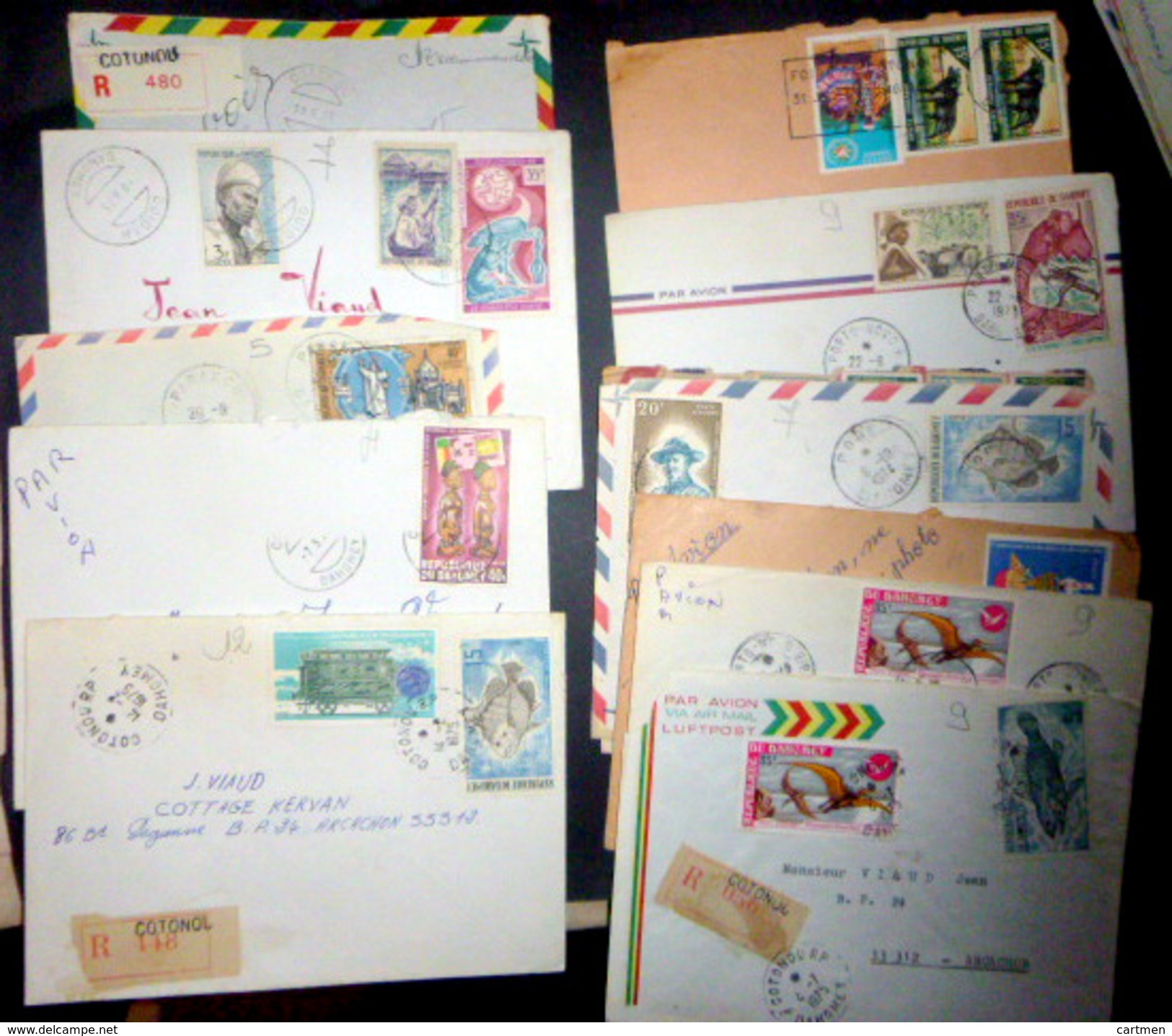 MARCOPHILIE  POSTE AERIENNE LOT 19  ENVELOPPES OBLITEREES ET TIMBREES DAHOMEY BENIN COTONOU OUIDAH BEGAMEY 1975 - Autres & Non Classés