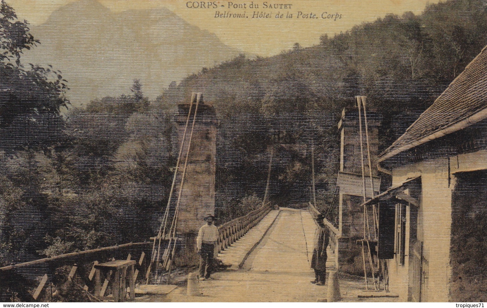 CORPS 38 PONT DU SAUTET BELFROND HOTEL DE LA POSTE BELLE CARTE ANIMEE RARE !!! - Autres & Non Classés