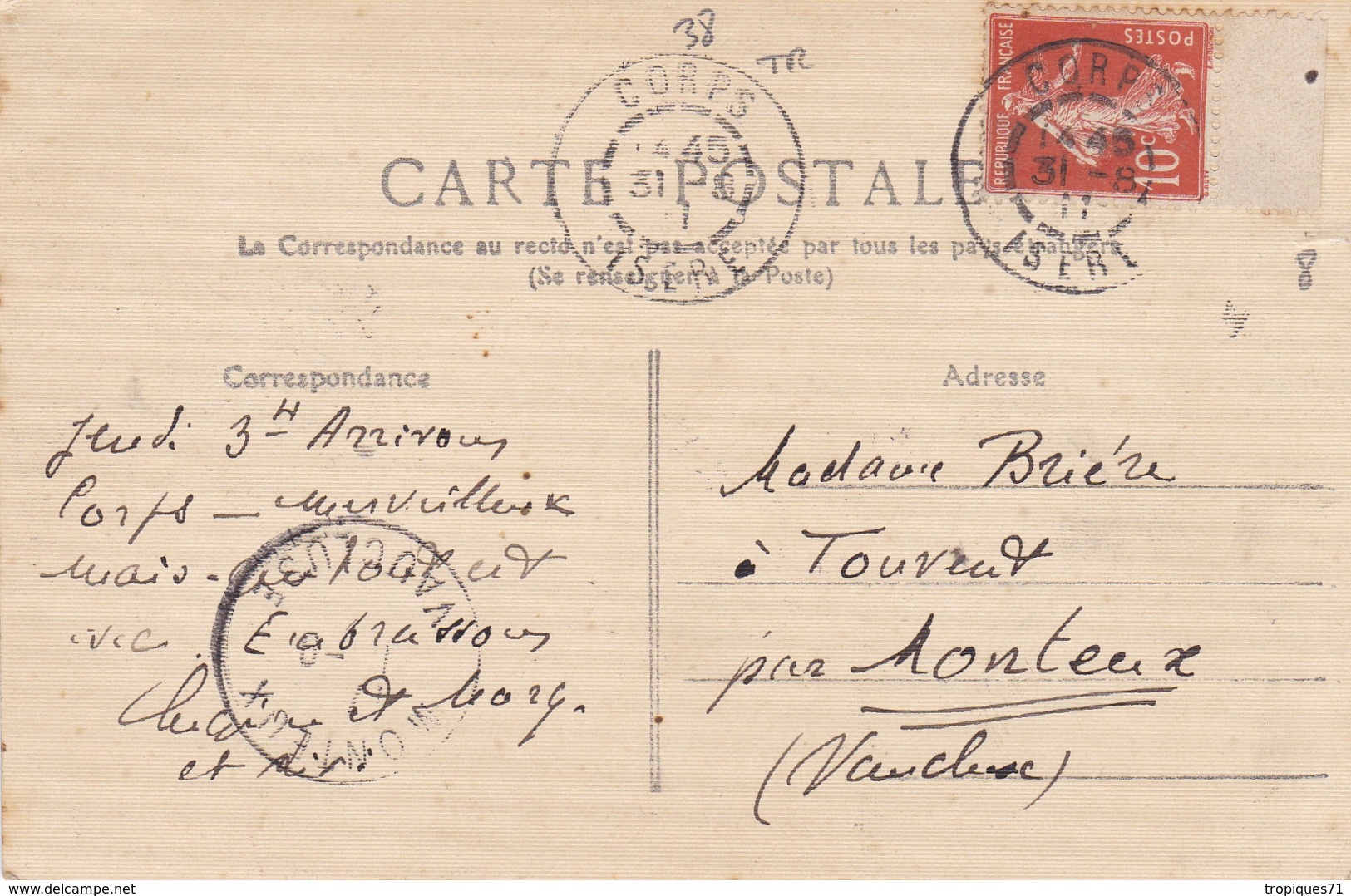 CORPS 38 PONT DU SAUTET BELFROND HOTEL DE LA POSTE BELLE CARTE ANIMEE RARE !!! - Altri & Non Classificati