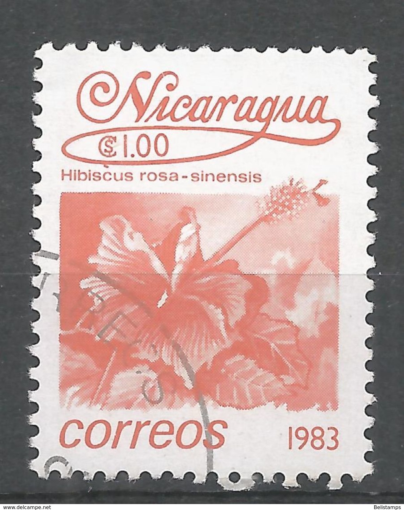 Nicaragua 1983. Scott #1213 (U) Flowers, Hibiscus Rosa-sinensis - Nicaragua