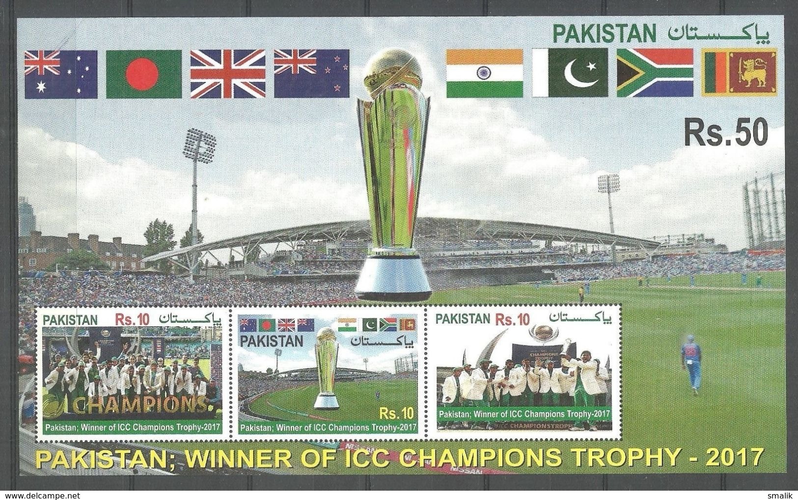 PAKISTAN 2017 MNH - Winner  Of ICC Cricket Champions Trophy, Sports Flags, Miniature Sheet - Pakistan