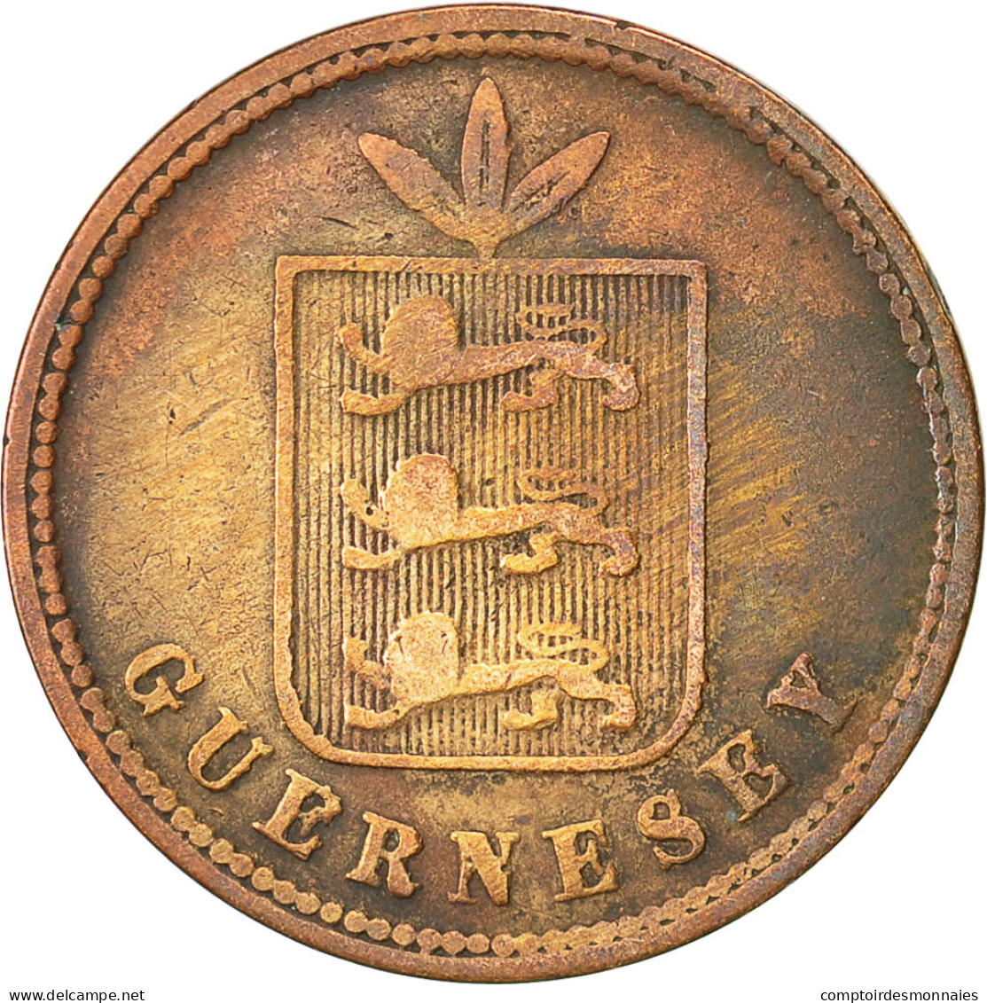 Monnaie, Guernsey, 4 Doubles, 1864, Heaton, Birmingham, TB+, Bronze, KM:5 - Guernesey