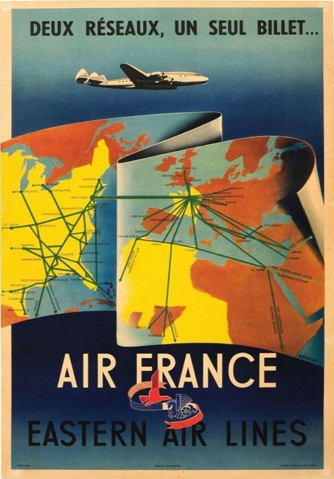 Air France Eastern Air Lines 1950 - Postcard - Poster Reproduction - Publicité
