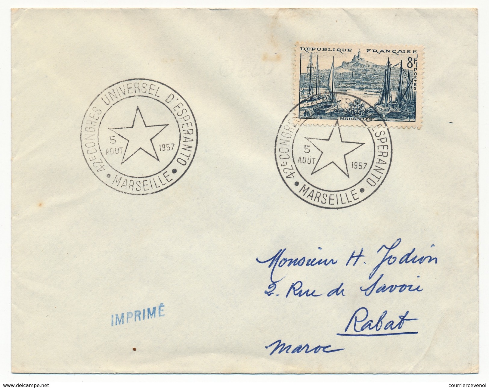 FRANCE - Enveloppe Cachet Temporaire "42eme Congrès Universel D'Espéranto" - Marseille 1957 - Cachets Commémoratifs