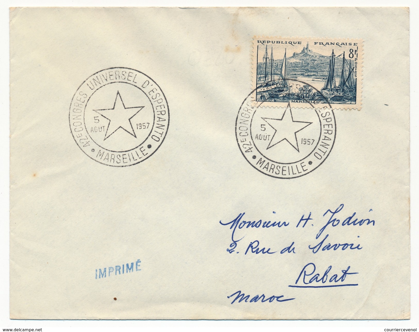 FRANCE - Enveloppe Cachet Temporaire "42eme Congrès Universel D'Espéranto" - Marseille 1957 - Matasellos Conmemorativos