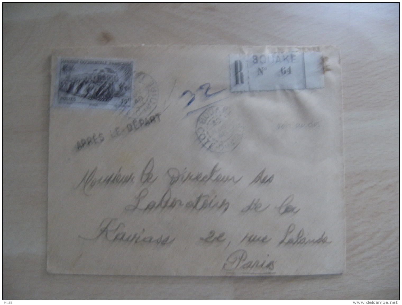 Cachet Gare Poste Ferroviaire Bobo Dioulasso Haute Volta  Lettre Recommande Apres Le Depart Bouake - Other & Unclassified