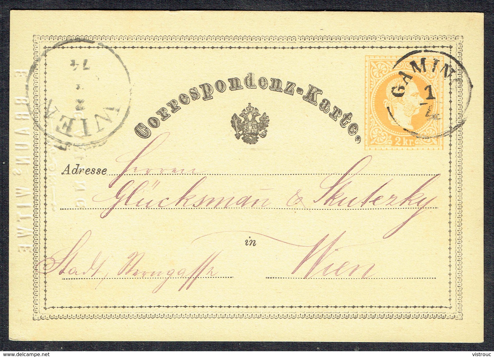 Correspondenz-Karte (Mit 1 Aufdrückte Briefmark; MM N° 35 - Y & T N° 32) - GAMING Nach WIEN - 1/4/1874. - Briefe U. Dokumente