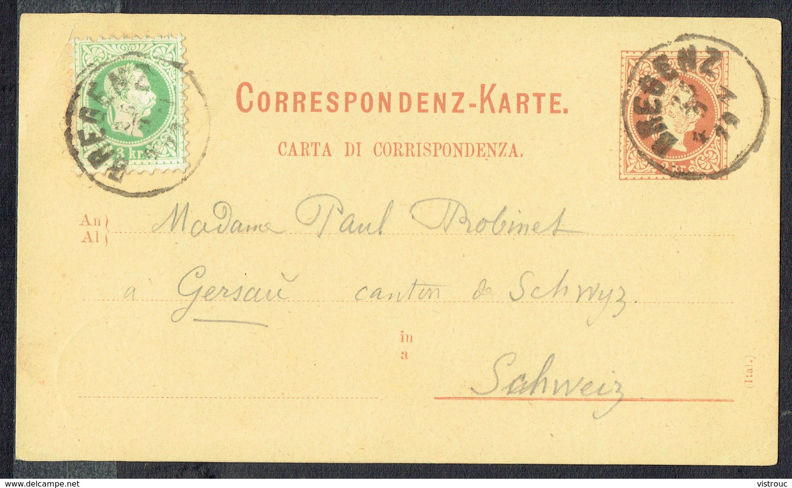 Correspondenz-Karte - MM N°36 (Mit 1 Aufdrückte Briefmark; MM N° 35 - Y & T N° 32)- BREGENZ Nach GERSAU (CH) - 25/9/1873 - Briefe U. Dokumente