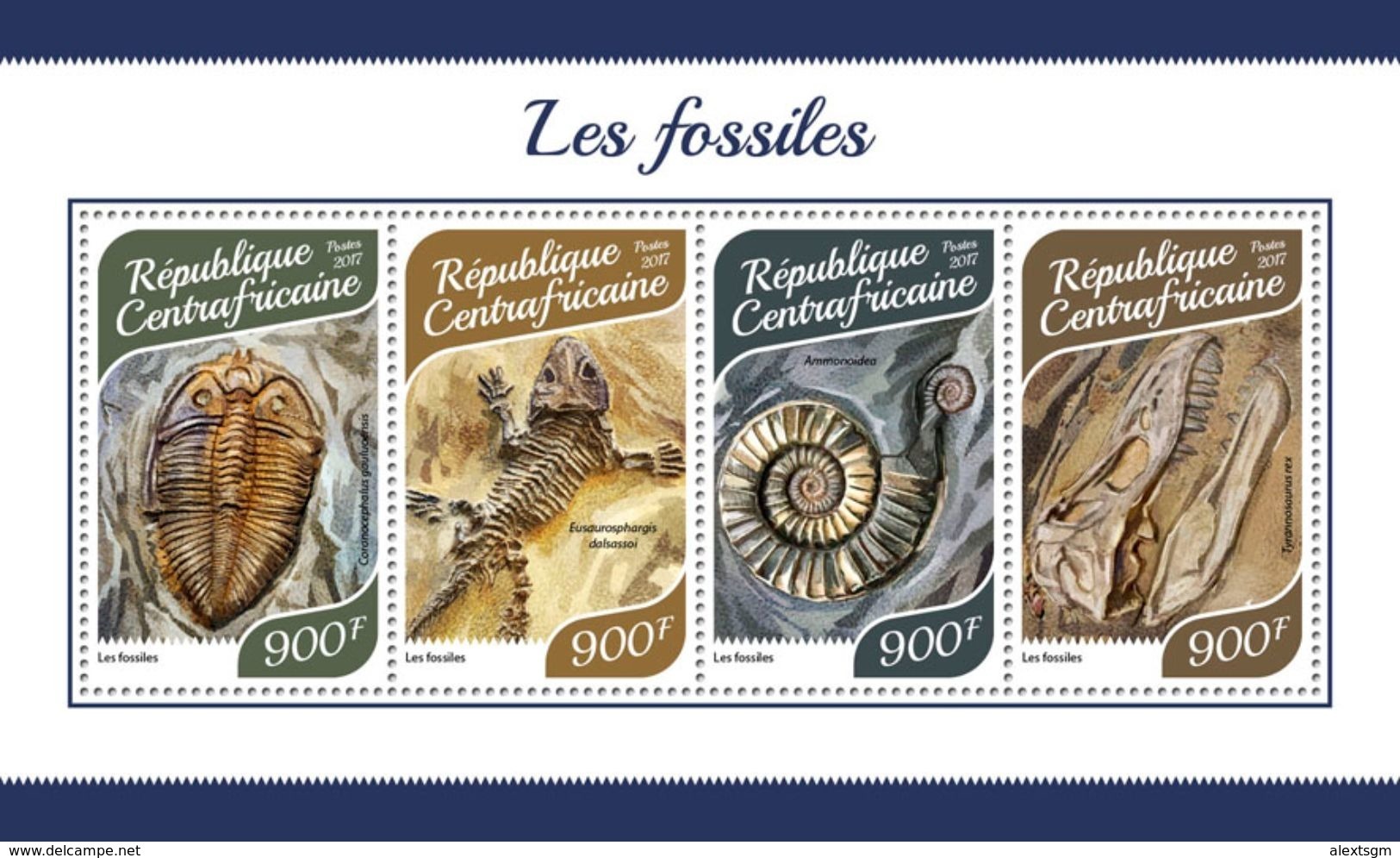 CENTRAL AFRICA 2017 - Fossils. Official Issue - Fossili