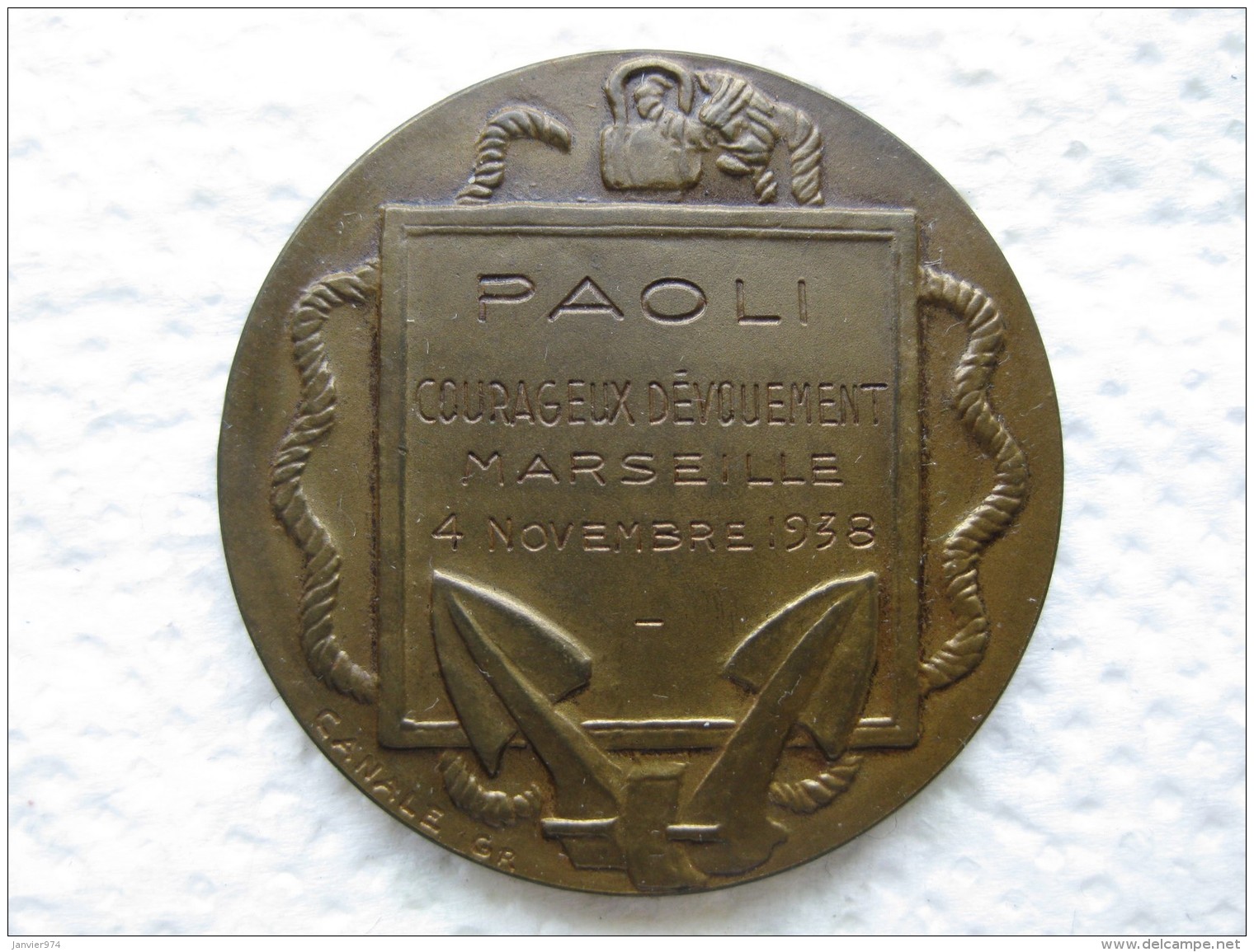 Médaille Société Centrale De Sauvetage Des Naufragés, Attribué à PAOLI , Marseille 1938 . Par Gr. CANALE - Autres & Non Classés