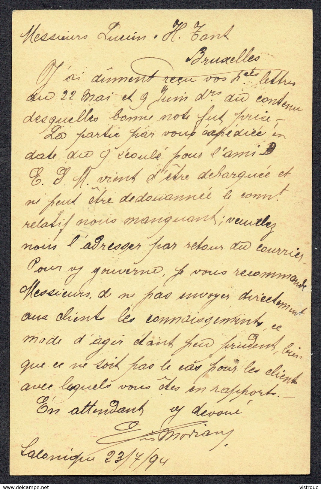 Correspondenz-Karte - (Mit 1 Aufdrückte Briefmark P22 - Y & T N° 16)- SALONICO(SALONICCO) Nach BRUXELLES (BE) -23/7/1894 - Levant Autrichien