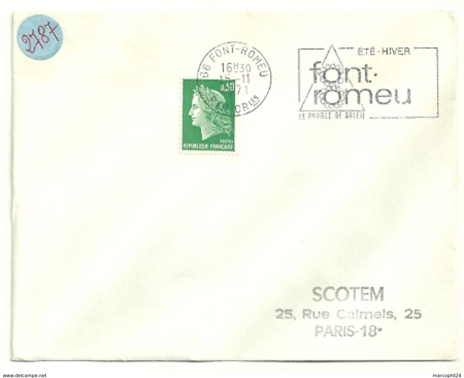 PYRÉNÉES ORIENTALES - Dépt N° 66 = FONT-ROMEU 1971 = FLAMME à DROITE = SECAP Illustrée 'le DOUBLE De SOLEIL' - Mechanical Postmarks (Advertisement)