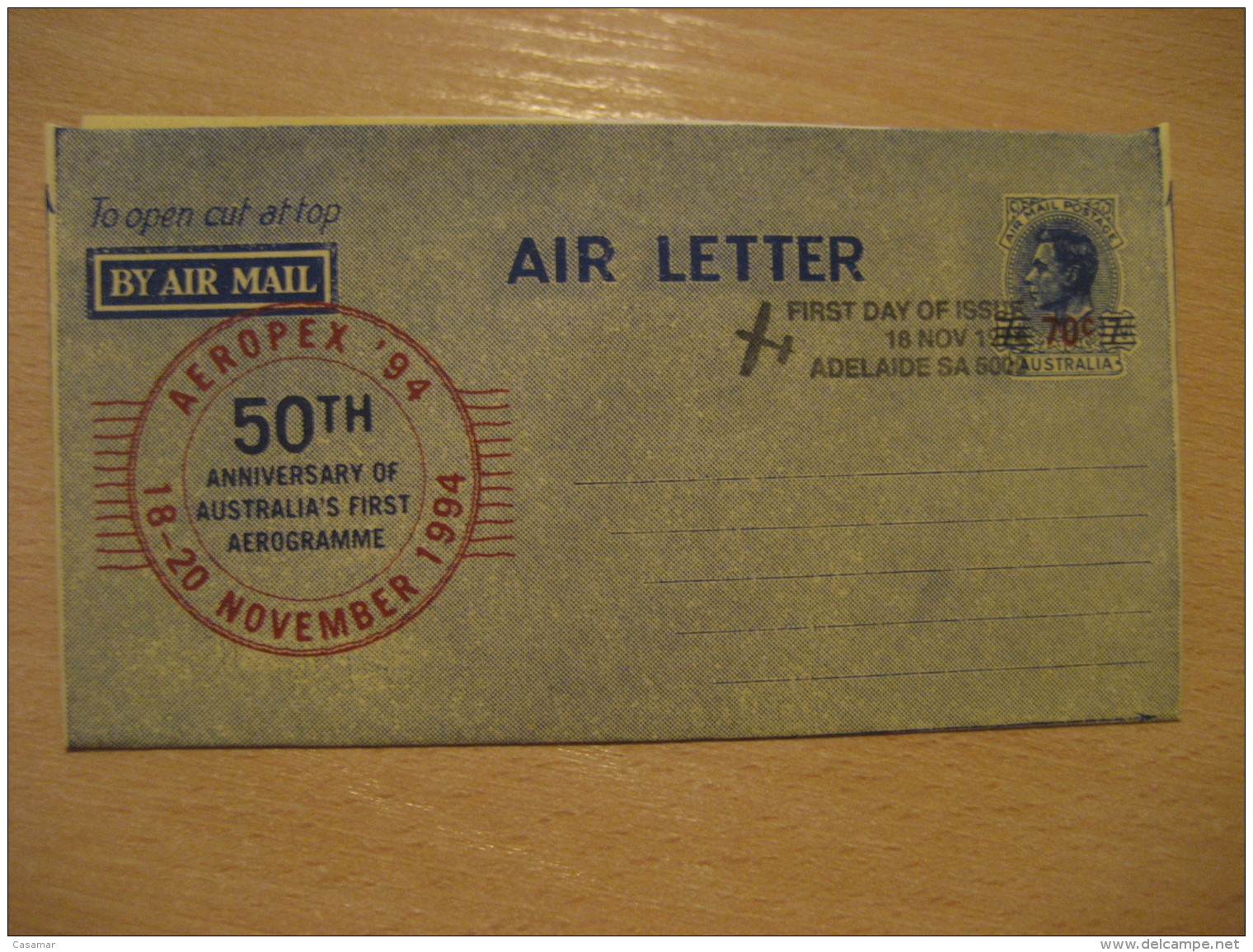 50th Anniversary First Aerogramme Air Letter ADELAIDE 1994 Air Mail AUSTRALIA - Luchtpostbladen