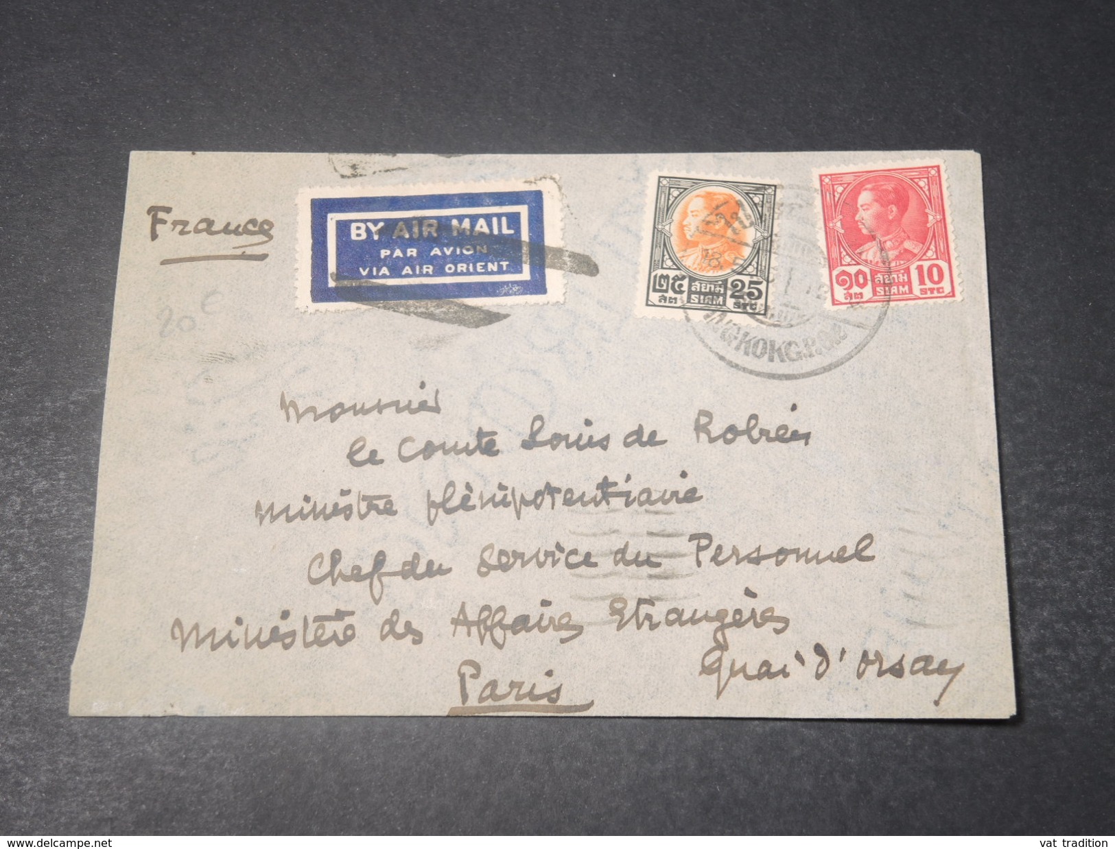 SIAM - Enveloppe De Bangkok Pour Paris En 1935 , Affranchissement Plaisant - L 11285 - Siam