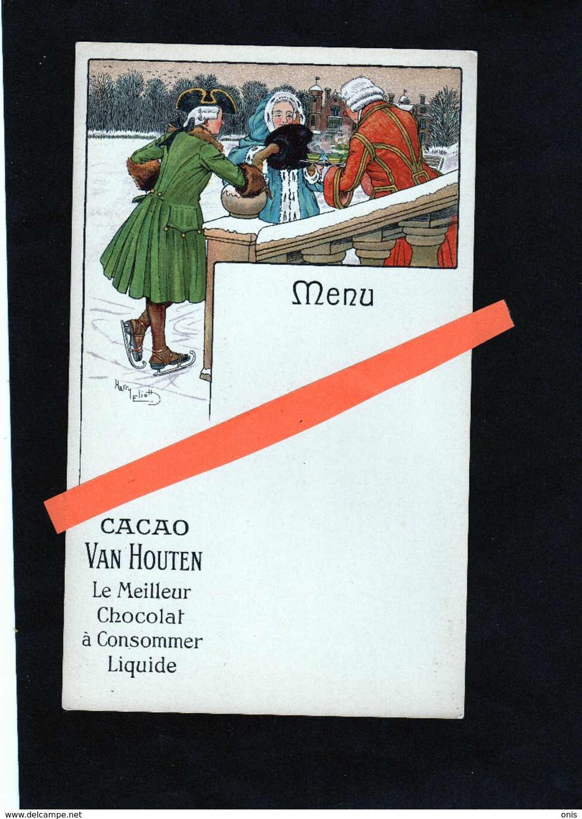 Menus: 2 Menus Illustrés Par Harry ELIOTT,pour Publicité "Cacao Van Houten". Etat Sup. - Menú