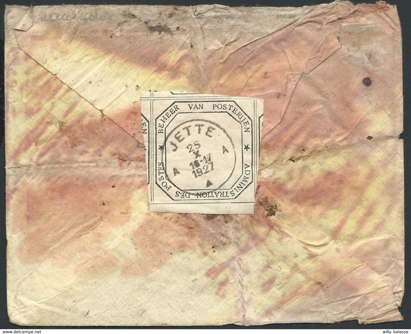 Envel Avec Manuscrit "lettre Parvenue à Jette Sans Timbres" + Au Dos étiquette De La Poste Avec Càd JETTE/1927 - Unfallpost