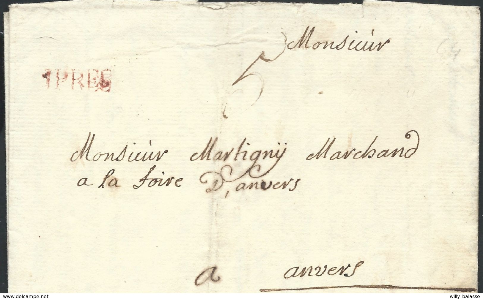 L 1756 Marque IPRES + "5" Pour Anvers - 1714-1794 (Paises Bajos Austriacos)