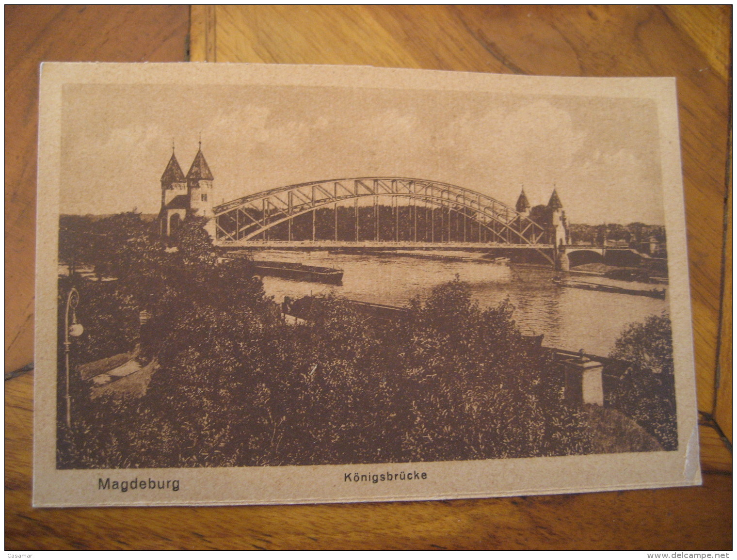 MAGDEBURG Konigsbrucke Bridge Boat Ship River Post Card Saxony Anhalt Germany - Magdeburg