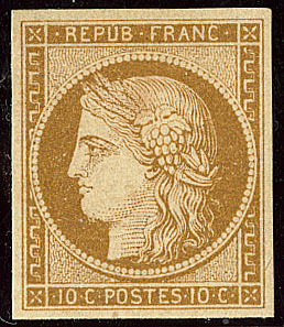 * No 1, Bistre-jaune, Nuance Soutenue, Jolie Pièce. - TB. - R - 1849-1850 Ceres