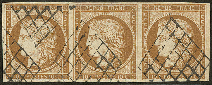 No 1a, Bande De Trois, Pli En Marge Du Haut, TB D'aspect - 1849-1850 Ceres