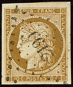 No 1c, Bistre-verdâtre, Nuance Foncée, Obl Pc 2199, Un Voisin, Superbe. - R - 1849-1850 Ceres