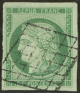 No 2a, Vert Clair, Un Voisin, Obl Grille, Jolie Pièce. - TB. - R - 1849-1850 Ceres