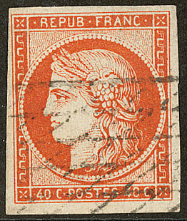 No 5c, Orange Foncé, Obl Grille Sans Fin, Jolie Pièce. - TB - 1849-1850 Ceres