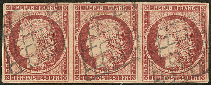 No 6b, Bande De Trois Obl Grille, Jolie Pièce. - TB. - R - 1849-1850 Ceres