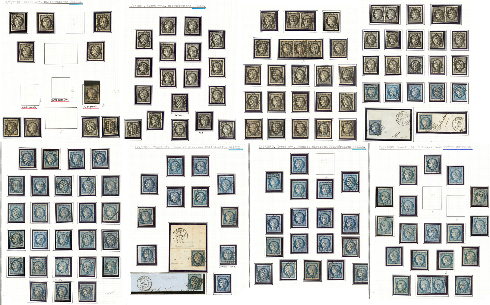 Collection. Nos 3 (68), 4 (104), Nuances Et Obl Diverses Dont Grille Sans Fin, Gros Points, Etc., Nombreux Ex Choisis. - - 1849-1850 Ceres