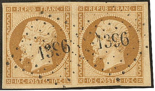 No 9b, Paire Horizontale Obl Pc 1396, Petit Bdf, Jolie Pièce. - TB - 1852 Luigi-Napoleone