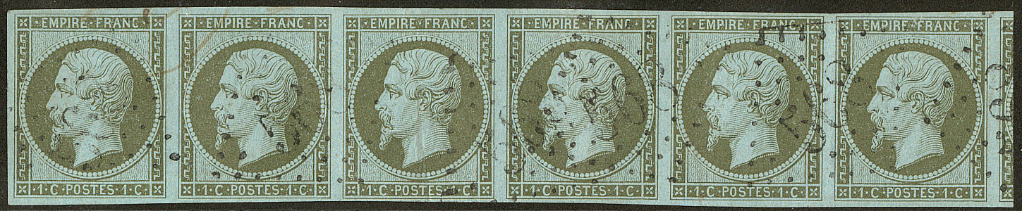 No 11, Bande De Six (3 Ex Pli), Obl GC 568, Un Voisin, TB D'aspect - 1853-1860 Napoleon III