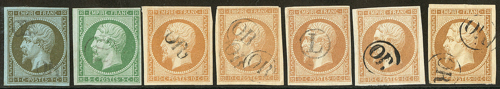 "OR". Nos 11, 12, 13I (3), 13II (2 Dont Un Obl Boîte "L"). - TB - 1853-1860 Napoleon III